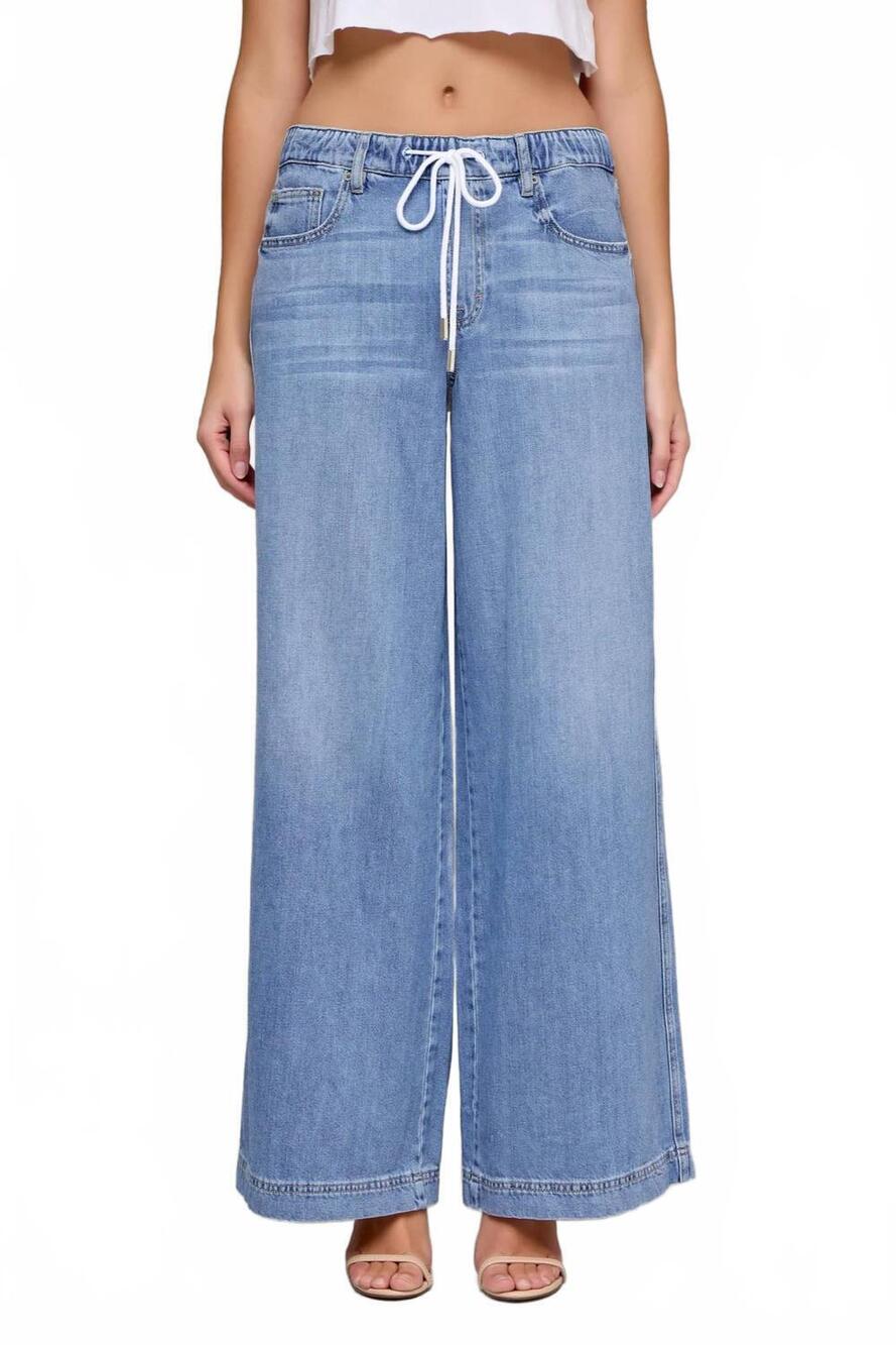 NEW HIDDEN nori elastic waist wide-leg denim jeans in blue